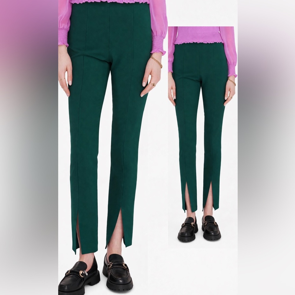 1.STATE Front Slit Crepe Trousers Emerald Green Size 10 NWT